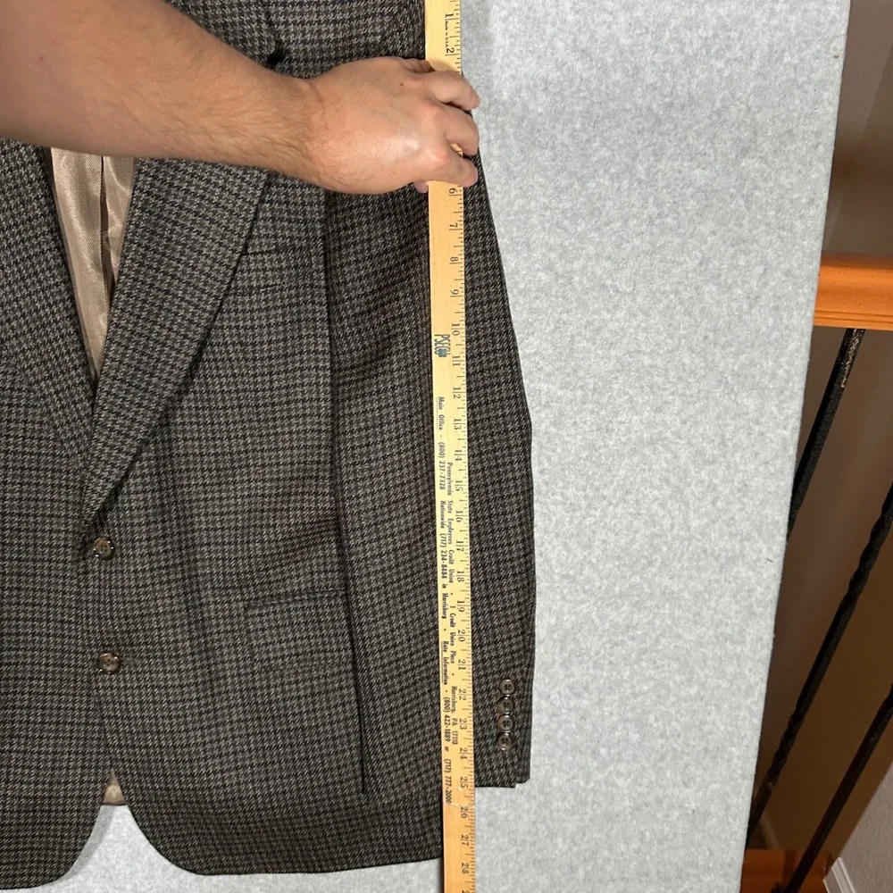 VTG Oscar de la Renta Mens Brown Houndstooth Wool Blazer Sport Coat 44R
